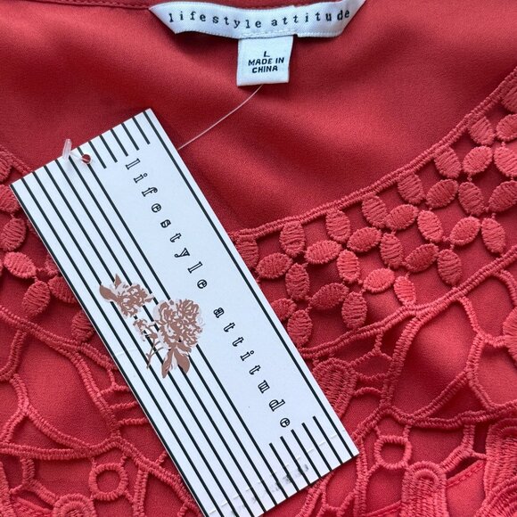 Lifestyle Attitude Womens Sleeveless Crochet Lace Appliqué Tank Top Coral Size L - Picture 5 of 5